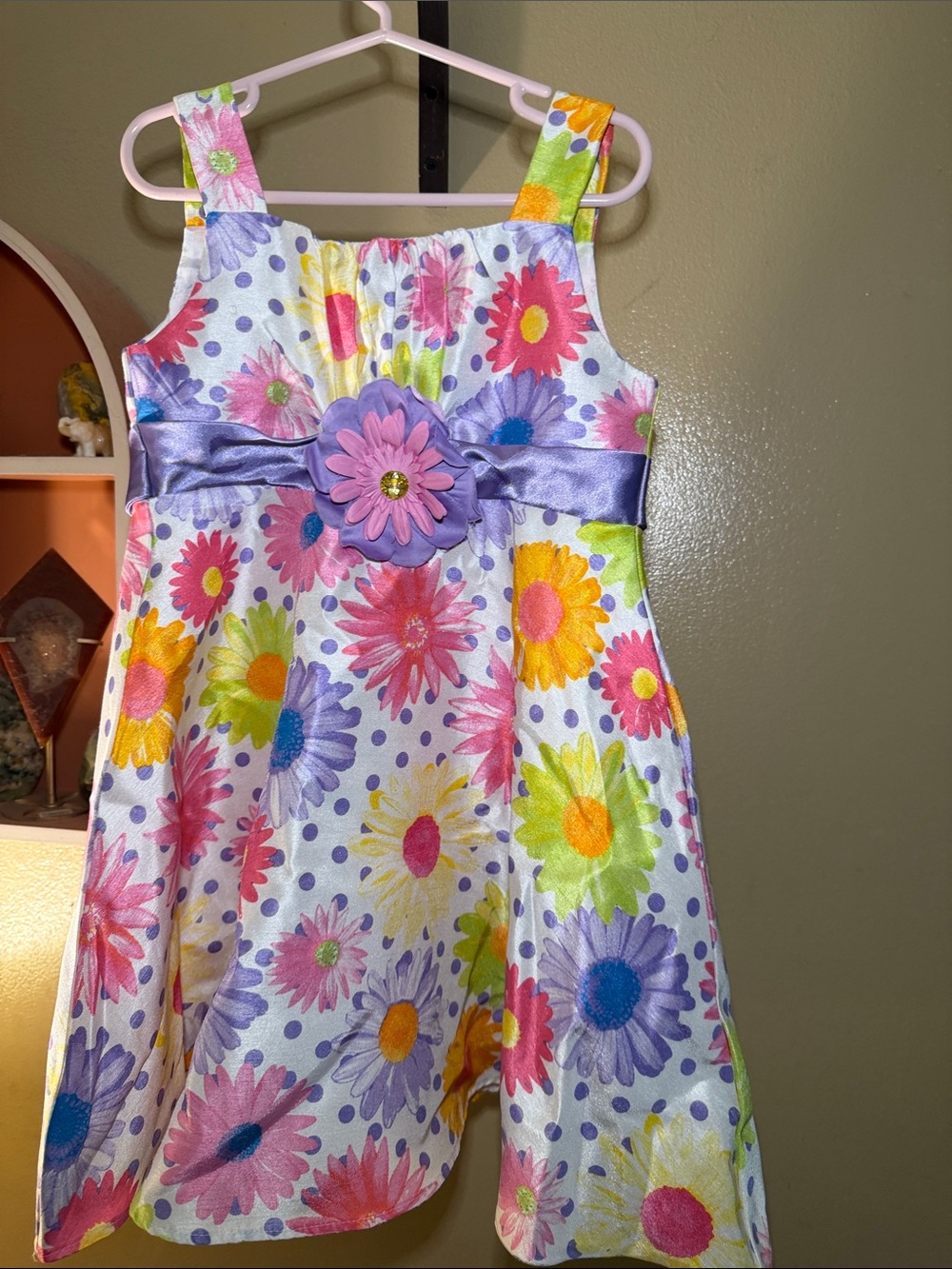 Youngland Multicolor Floral Dress with Lavender Sash